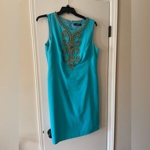 Ellen Tracy Turquoise Embellished Mini Dress